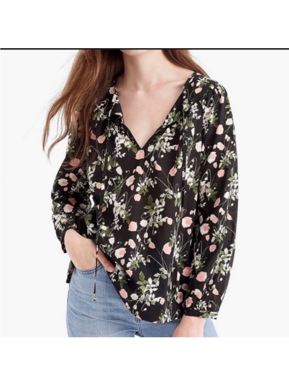 J.Crew Liberty Fabrics Poppy Dreams Floral Peasant Blouse Sz S Black Petal Pink